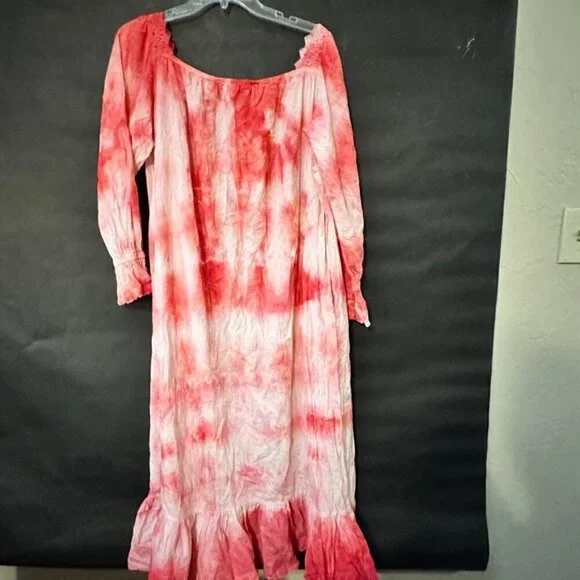 Vintage Victoria's Secret Size Medium Tie Dyed CottageCore Nightgown Prairie Red - Picture 2 of 13